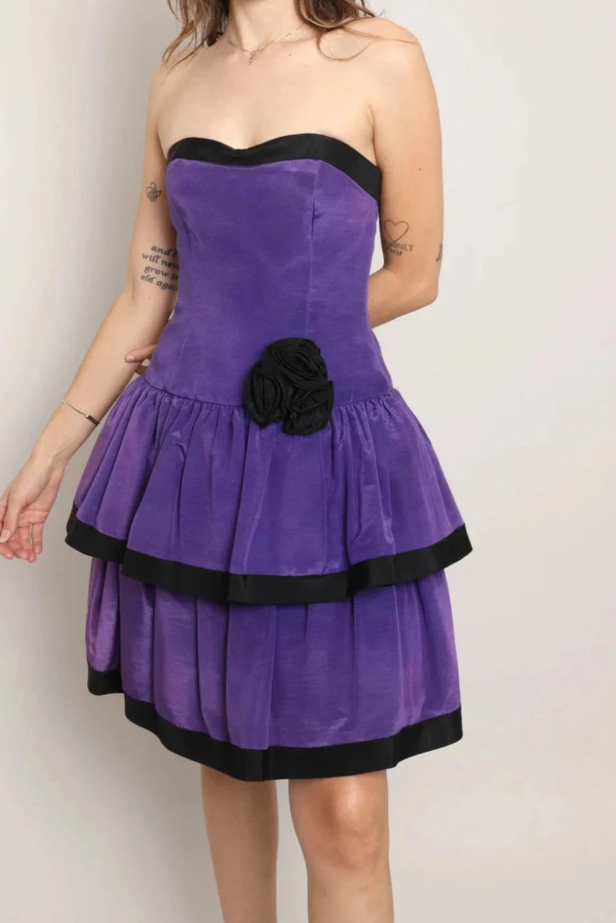 Robe de soirée à épaules dénudées, robe violette, robe de cocktail trapèze sans bretelles, robe de bal 