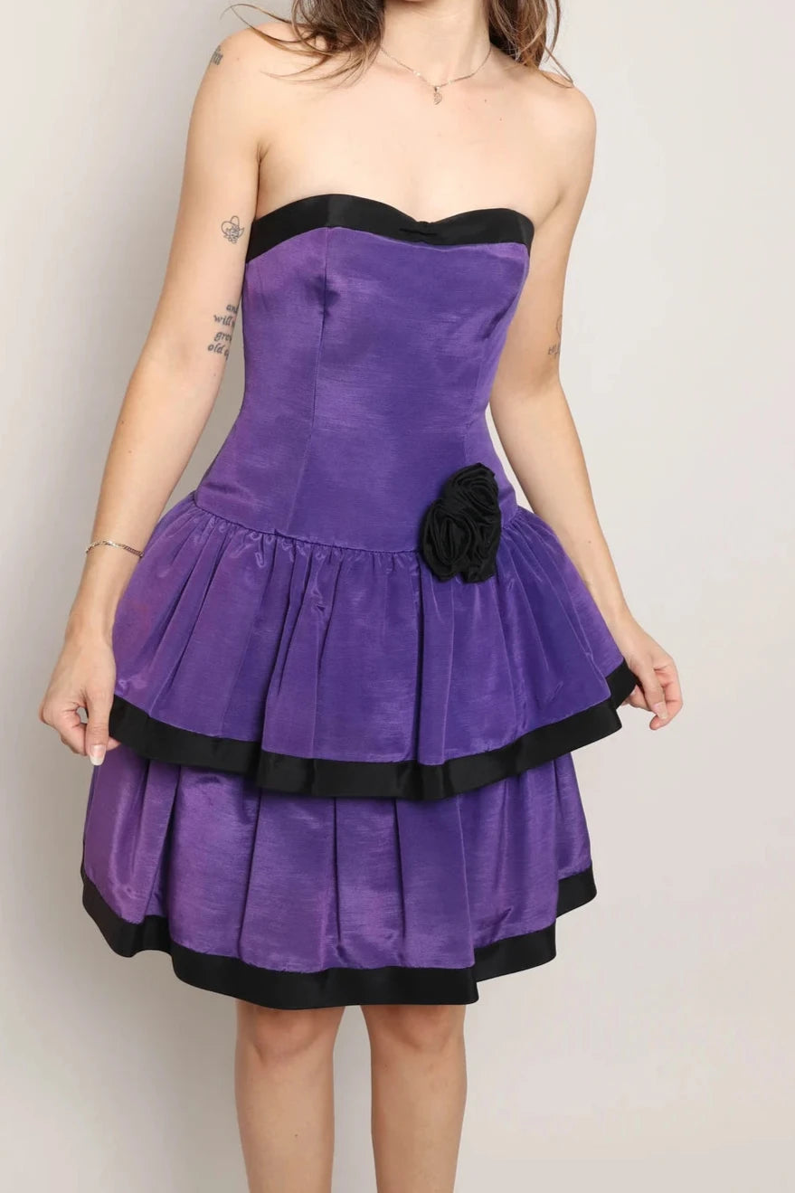Robe de soirée à épaules dénudées, robe violette, robe de cocktail trapèze sans bretelles, robe de bal 