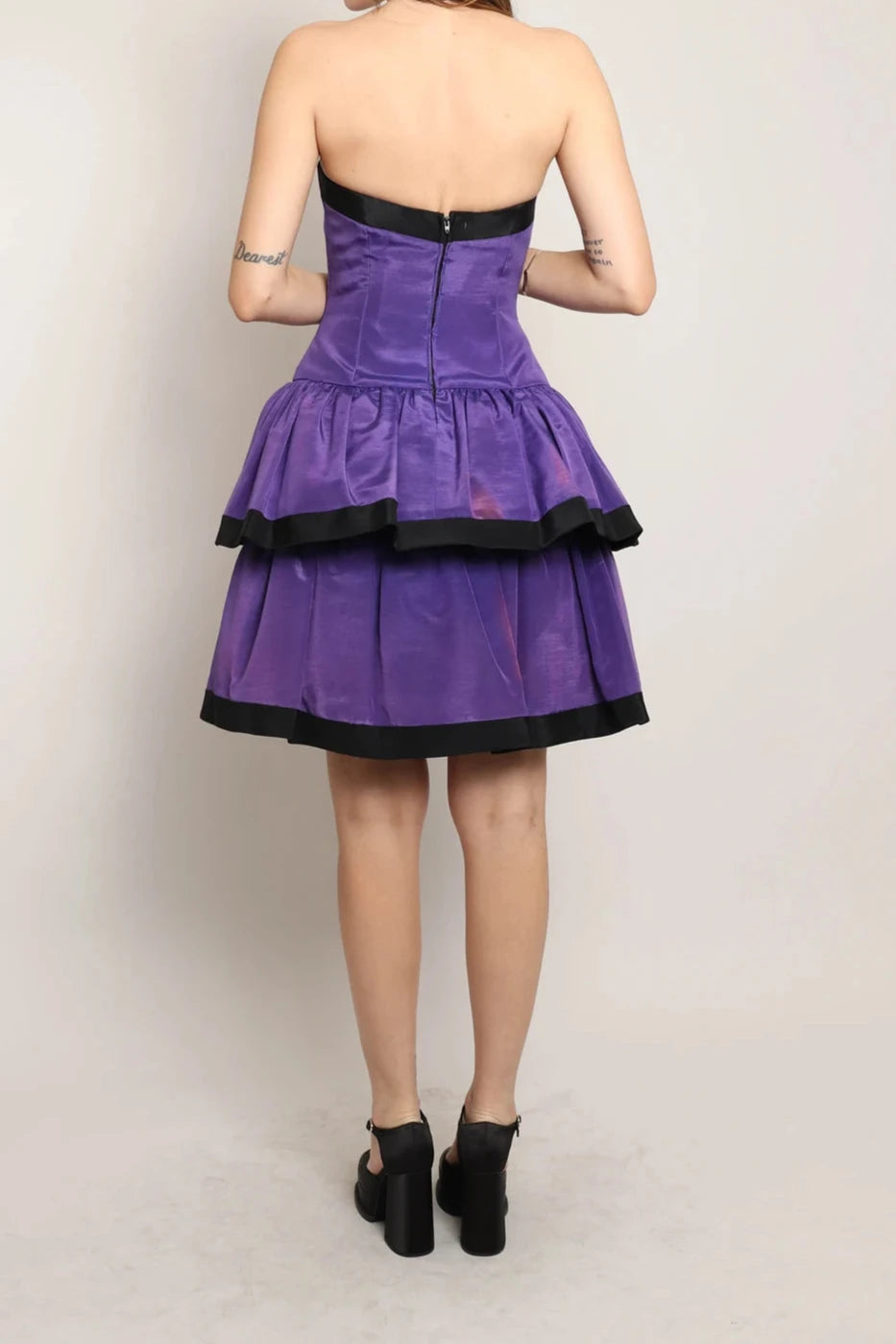 Robe de soirée à épaules dénudées, robe violette, robe de cocktail trapèze sans bretelles, robe de bal 
