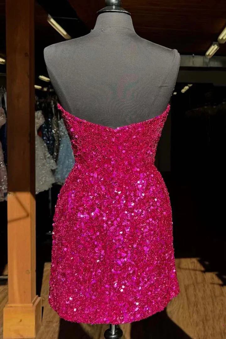 Robe de soirée fourreau à épaules dénudées et à sequins, sans bretelles 