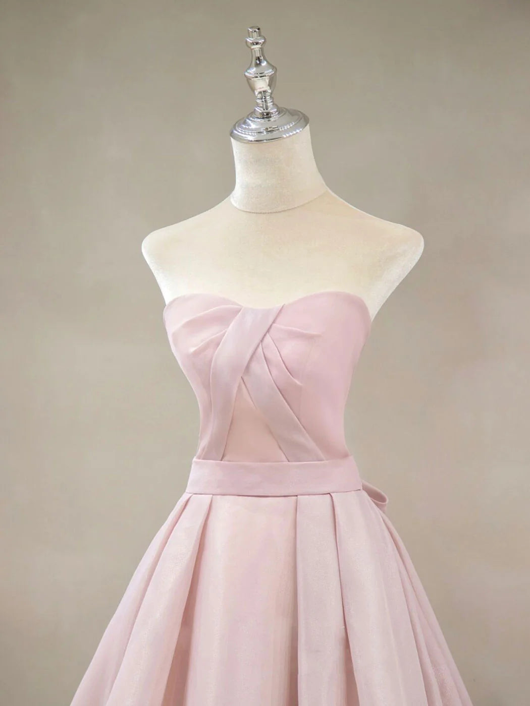 Off-the-Shoulder Simple A Line Pink Sleeveless Prom Dress With Bow