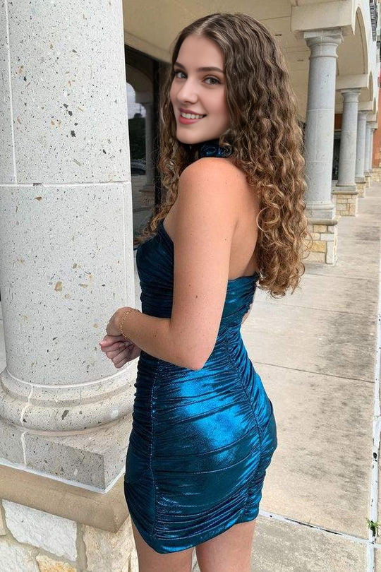 Off-the-Shoulder Sleeveless Metallic Strapless Tight Short Homecoming Dress