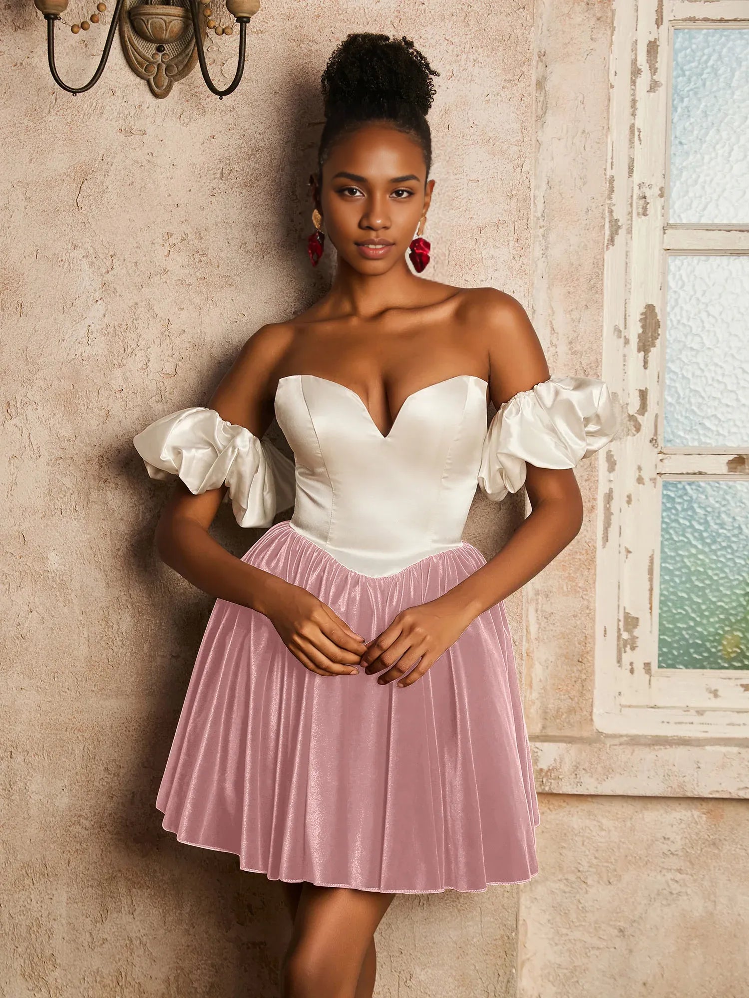 Off-the-Shoulder Sweetheart Short Homecoming Dress with Detachable Sleeves