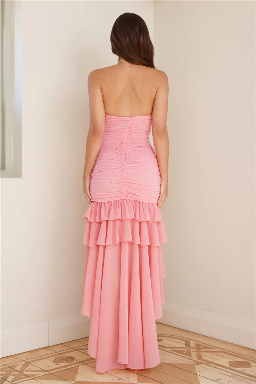 Off-the-Shoulder Hight Low Ruffle A-line Sleeveless Backless Prom Party Dress