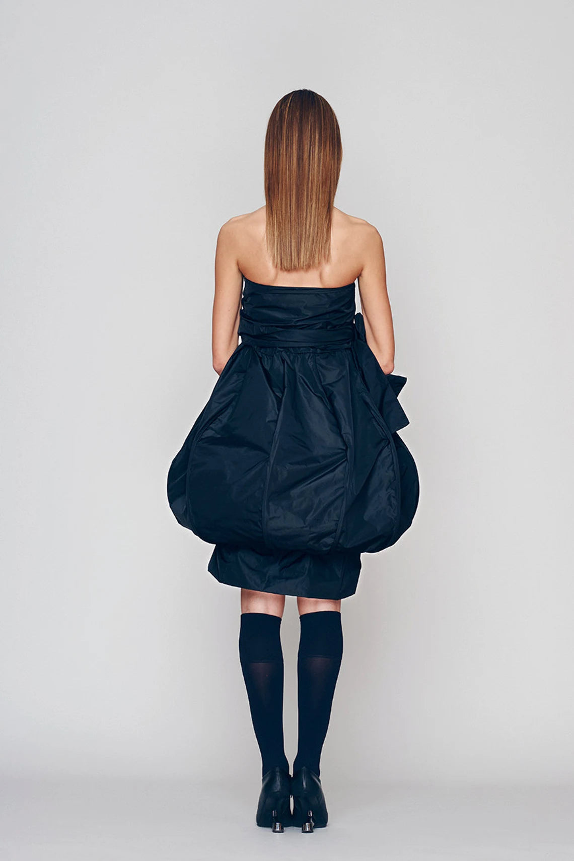 Off-the-Shoulder Navy Bubble Dress Elegant Cocktail Dress Strapless Midi Dress Bridesmaid Dress Balloon Dress