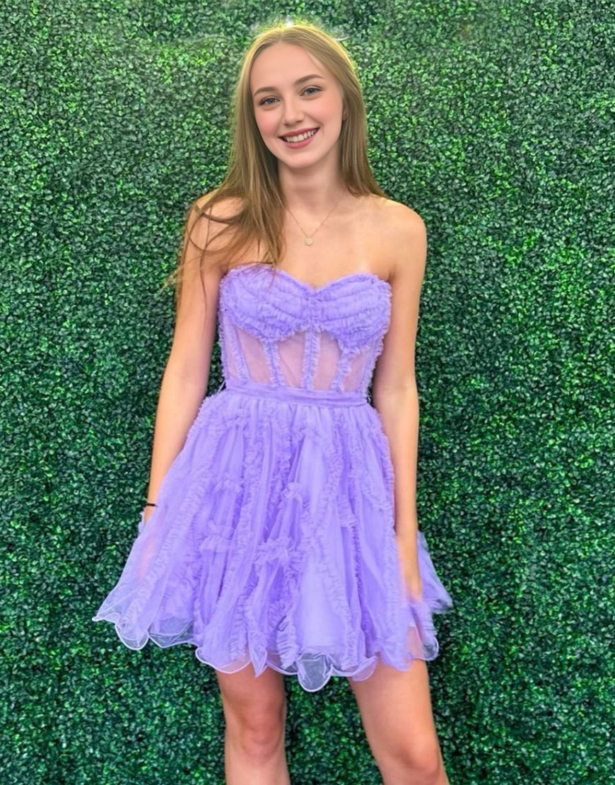 Off-the-Shoulder Pretty Strapless Tulle A-Line Short Homecoming Dress With Belt