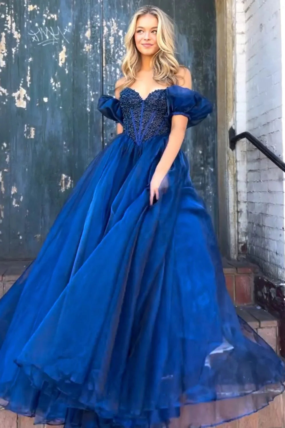 Off-the-Shoulder Princess A Line Sweetheart Corset Prom Dress with Beading