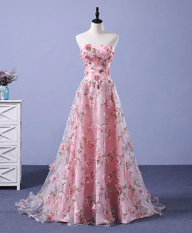 Robe de bal longue en tulle à épaules dénudées et fleurs 3D 