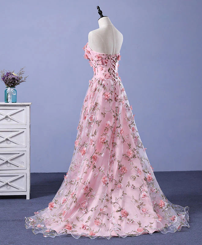Robe de bal longue en tulle à épaules dénudées et fleurs 3D 