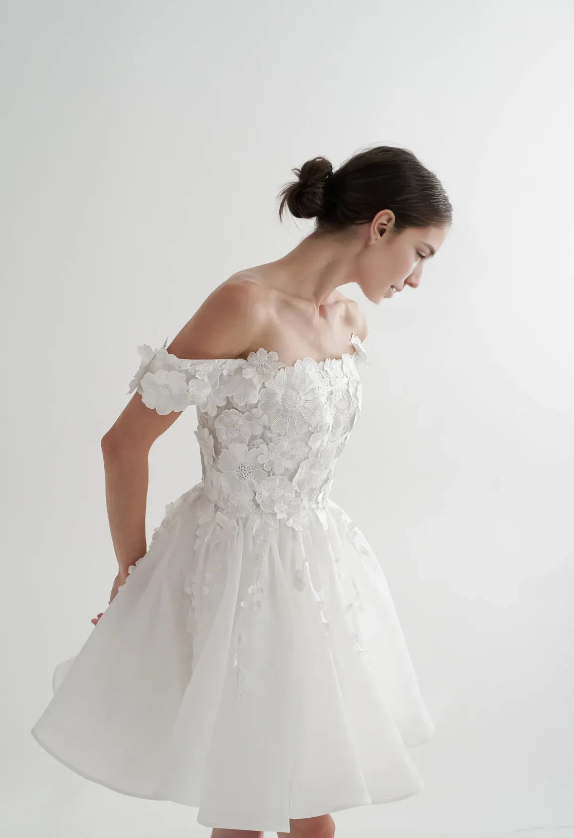 Off Shoulder Mini Dress Short A-line Wedding Dress Elopement Reception Dress With Applique