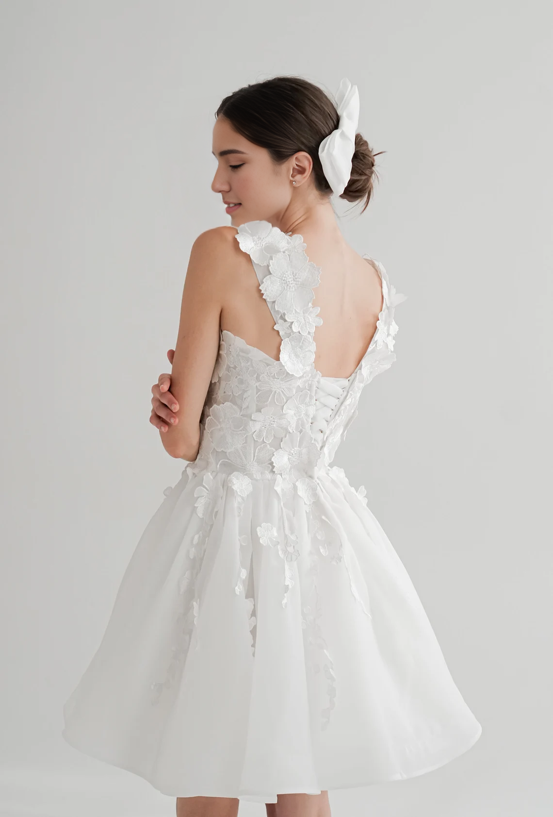 Off Shoulder Mini Dress Short A-line Wedding Dress Elopement Reception Dress With Applique