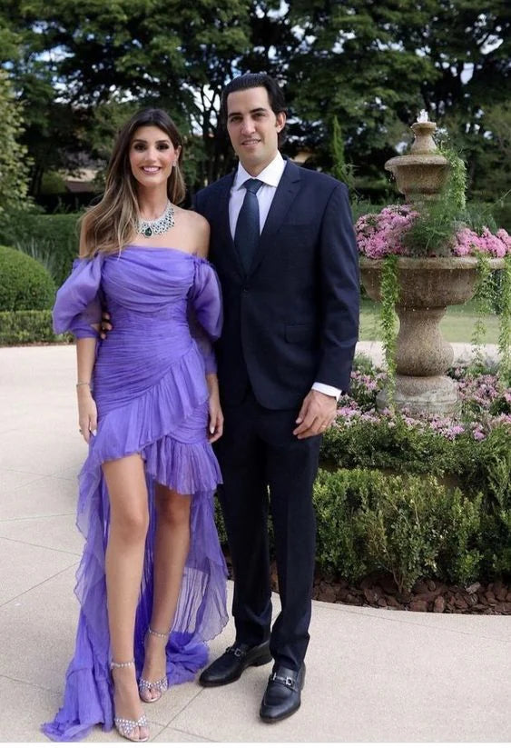 Weitese Formal Women's Dresses Purple High-Low Tulle Off Shoulder Prom Dress Party Dress Prom Dresses Stores