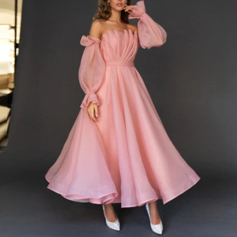 Weitese Formal Women's Dresses New Arrival Pink Tea-Length Sexy Off Shoulder Prom Dresses Prom Dresses Stores