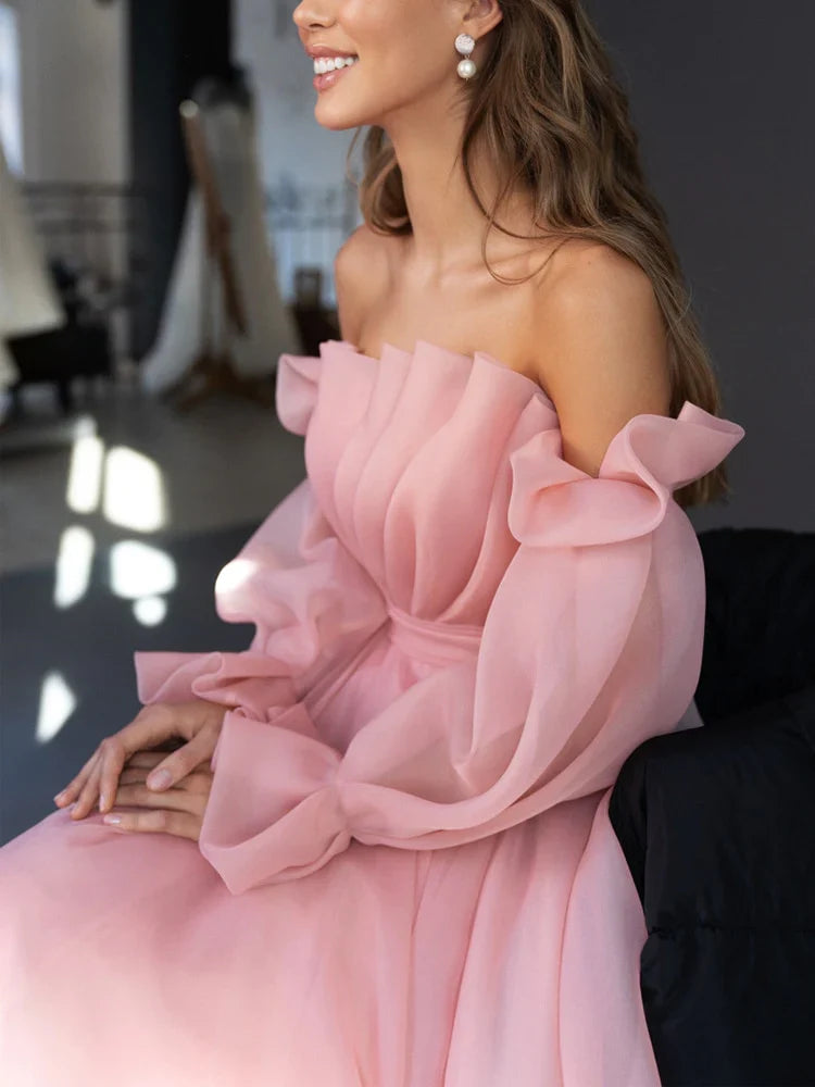Weitese Formal Women's Dresses New Arrival Pink Tea-Length Sexy Off Shoulder Prom Dresses Prom Dresses Stores