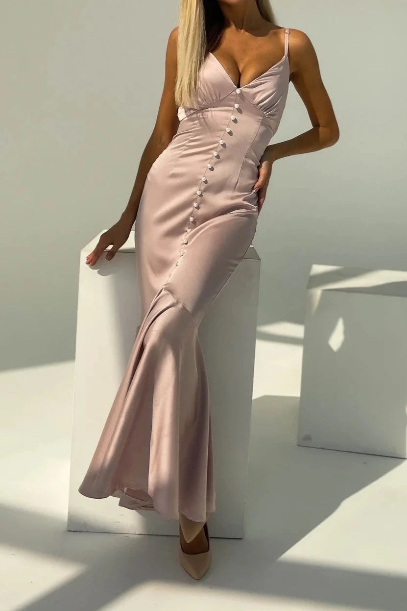 Off Shoulder Spaghetti Straps Satin V-neck Slip Sleeveless Mermaid Party Dress