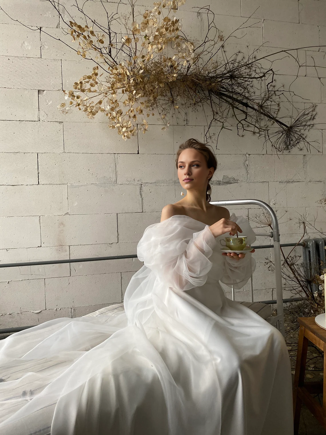 Off Shoulder Wedding Dress Air Wedding Dress Long Train Wedding Dress Romantic Wedding Dress Floor Length Long Sleeves