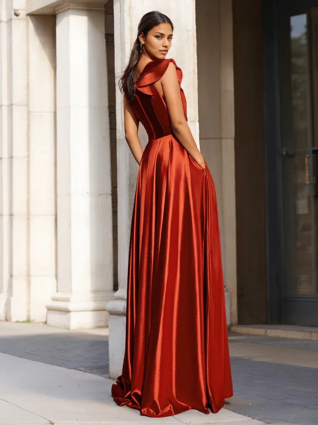 Prom Dresses Stores A-Line/Princess One-Shoulder Sleeveless Floor-Length Prom Evening Dresses with Ruffles Formal Women's Dresses