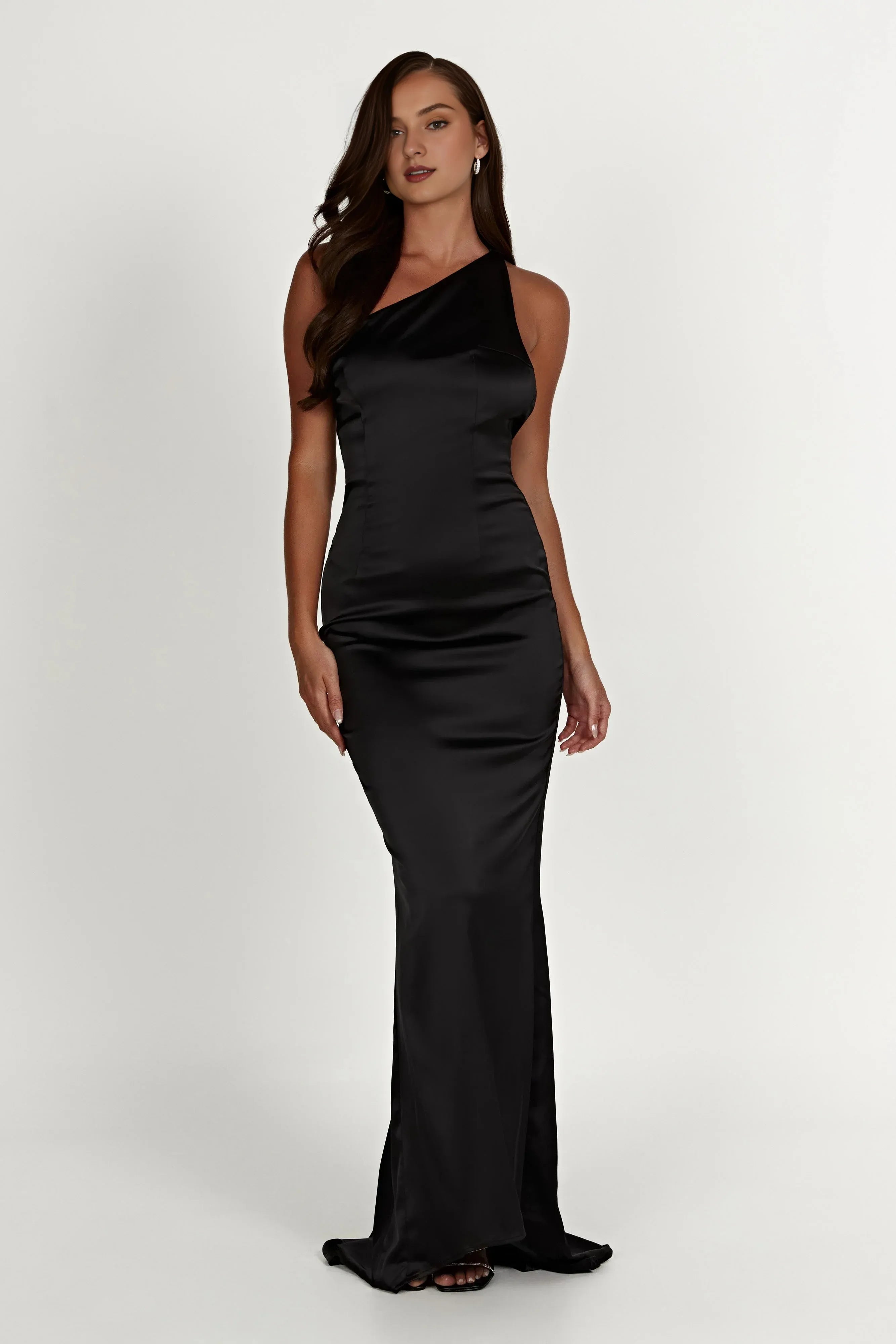 One Shoulder Elegant Satin Prom Dresses for Ladies Sleeveless Backless Plus Size Beautiful Floor Length Prom Dresses