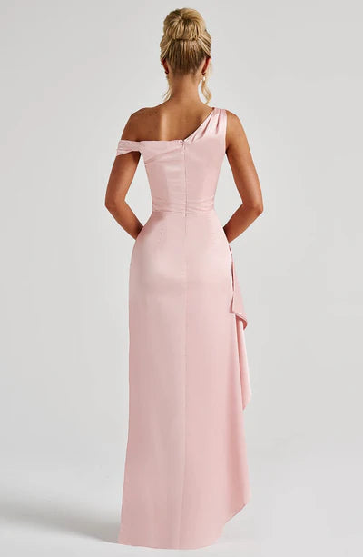Robe de bal asymétrique en satin sans manches avec fente haute et plis, longueur au sol, robe longue de soirée de mariage 