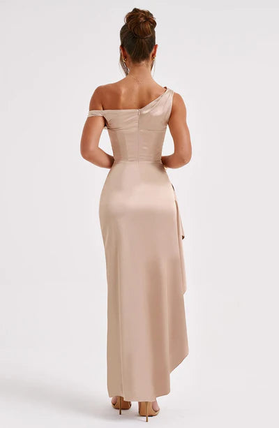 Robe de bal asymétrique en satin sans manches avec fente haute et plis, longueur au sol, robe longue de soirée de mariage 