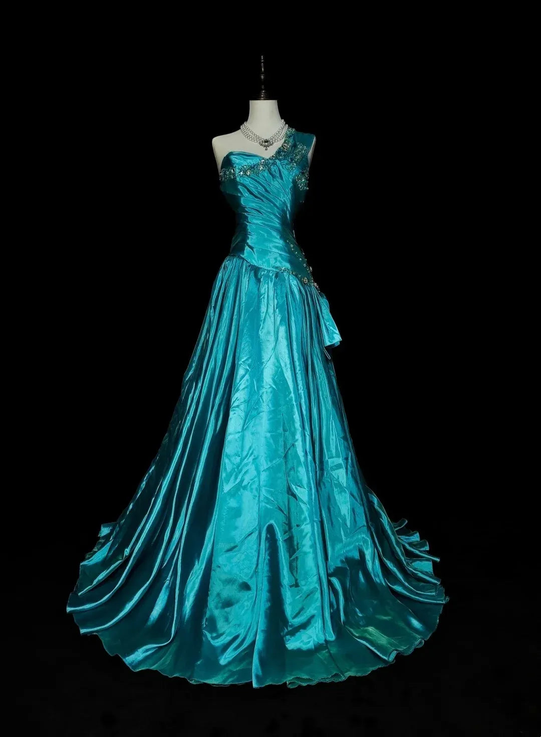 Opulent A-Line One Shoulder Sleeveless Zip Back Floor-Length Evening Gown