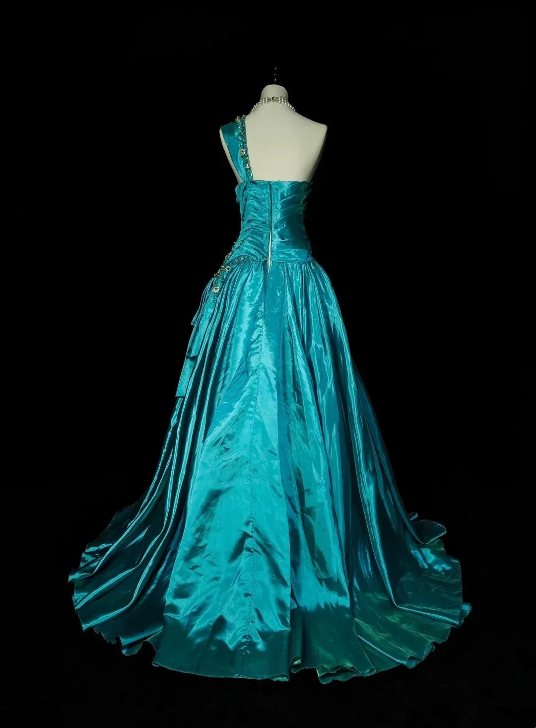 Opulent A-Line One Shoulder Sleeveless Zip Back Floor-Length Evening Gown