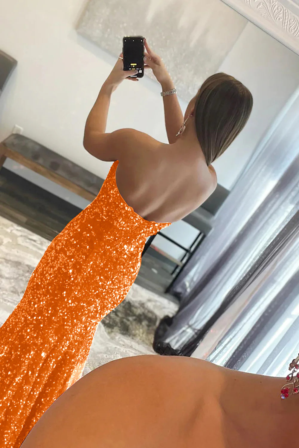 Mermaid Sequins Strapless Long Prom Dress With Slit