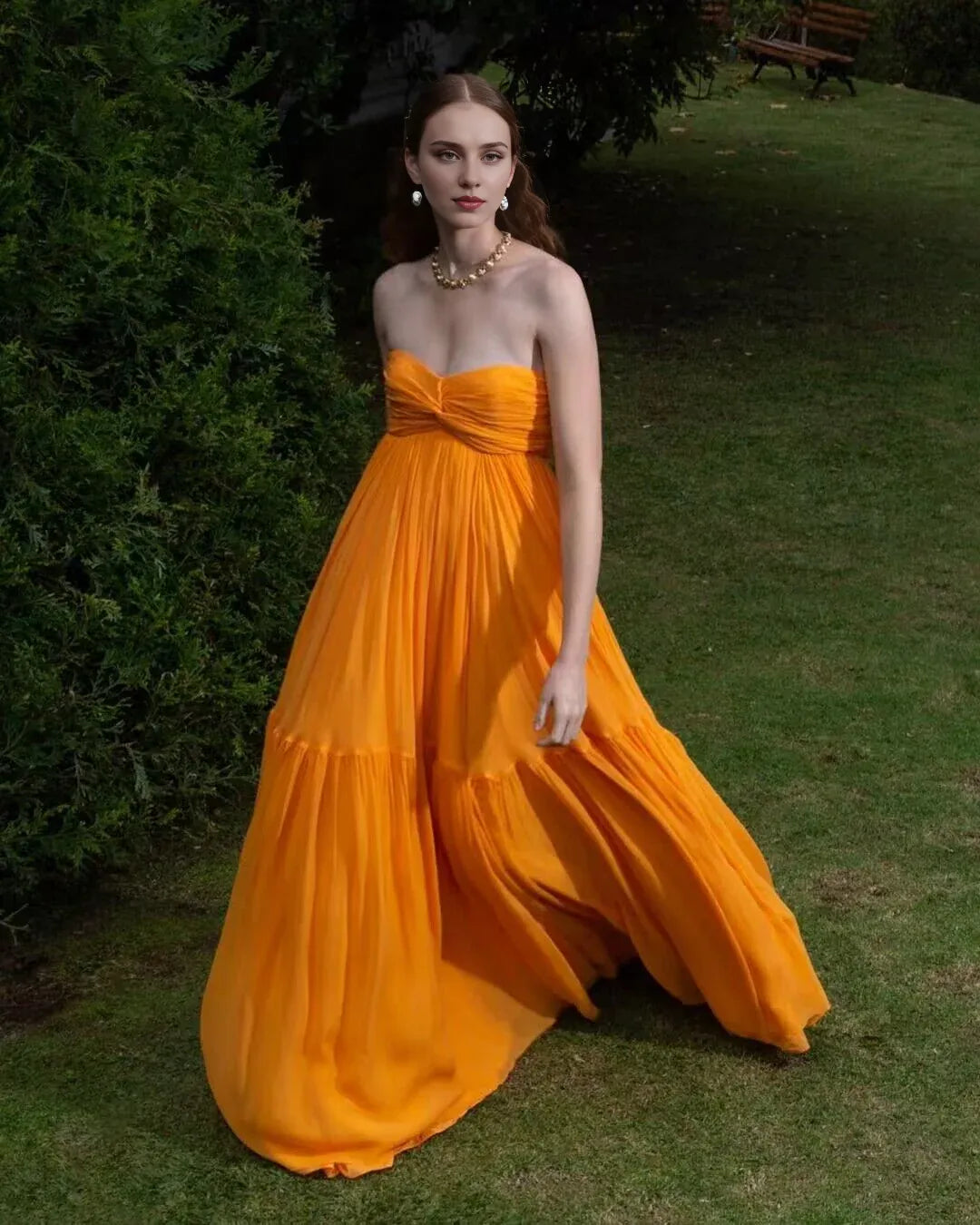 Weitese Formal Women's Dresses Strapless Orange A Line Long Prom Dresses Prom Dresses Stores