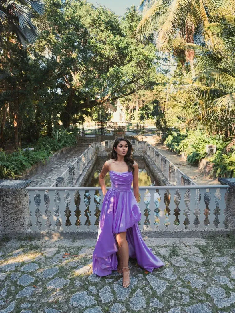 Trendy A-Line/Princess Strapless Sleeveless Zipper Up Sweep/Brush Train Prom Dress