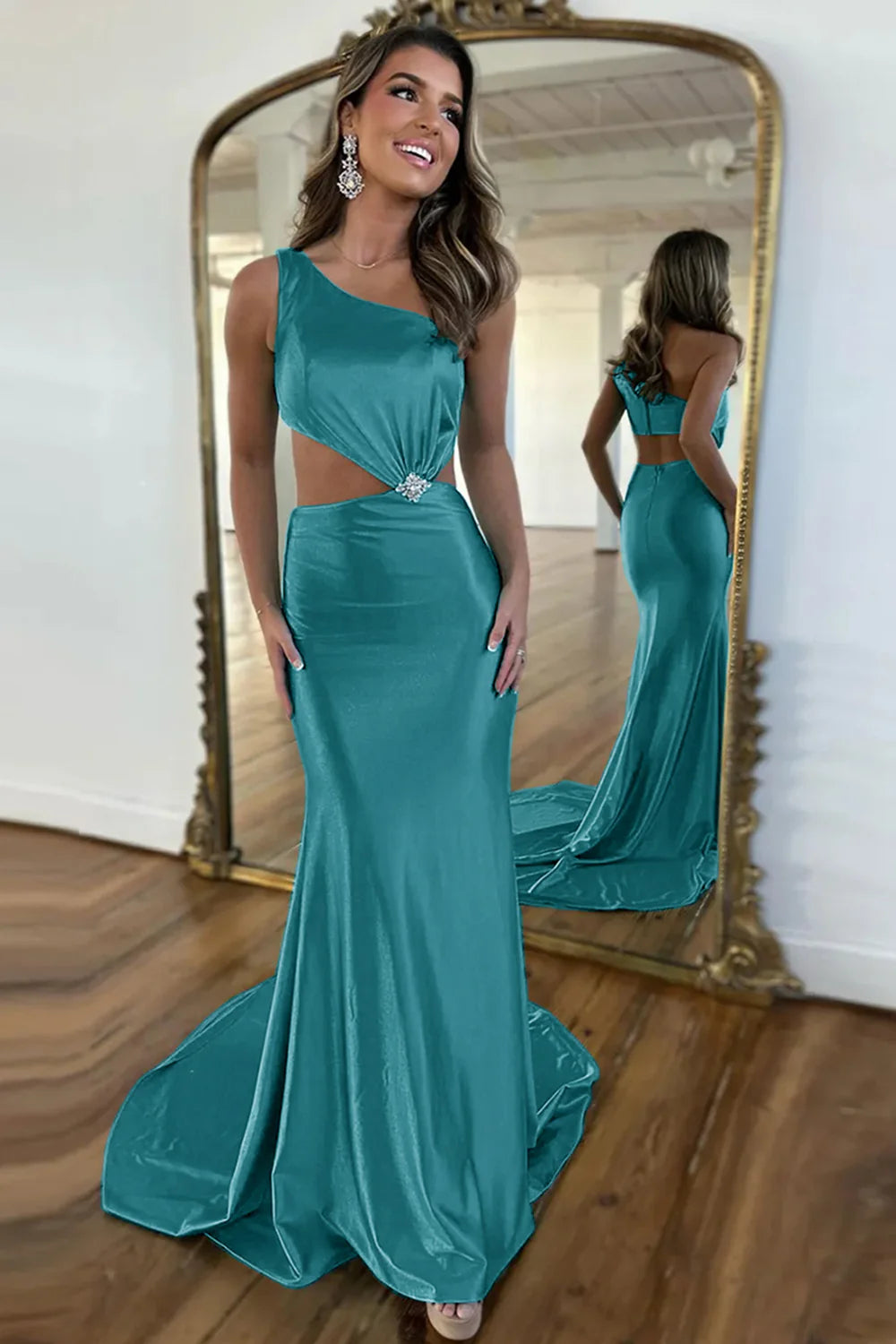 Vestido de fiesta de sirena con un solo hombro y aberturas