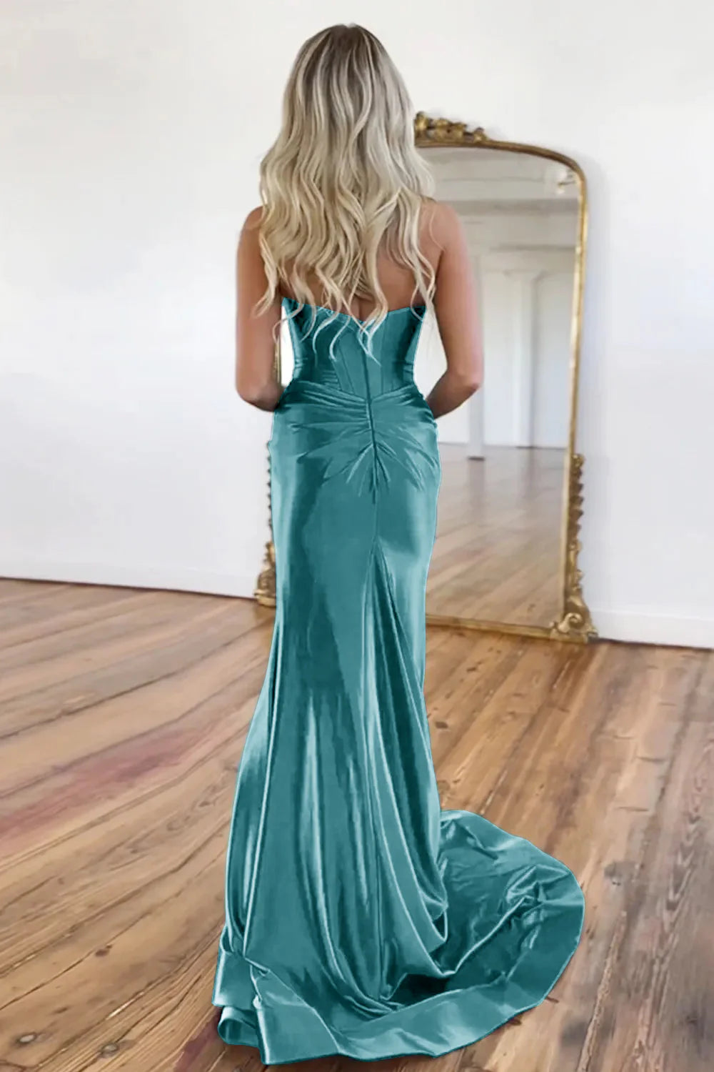 Vestido de fiesta largo con escote corazón y corte sirena