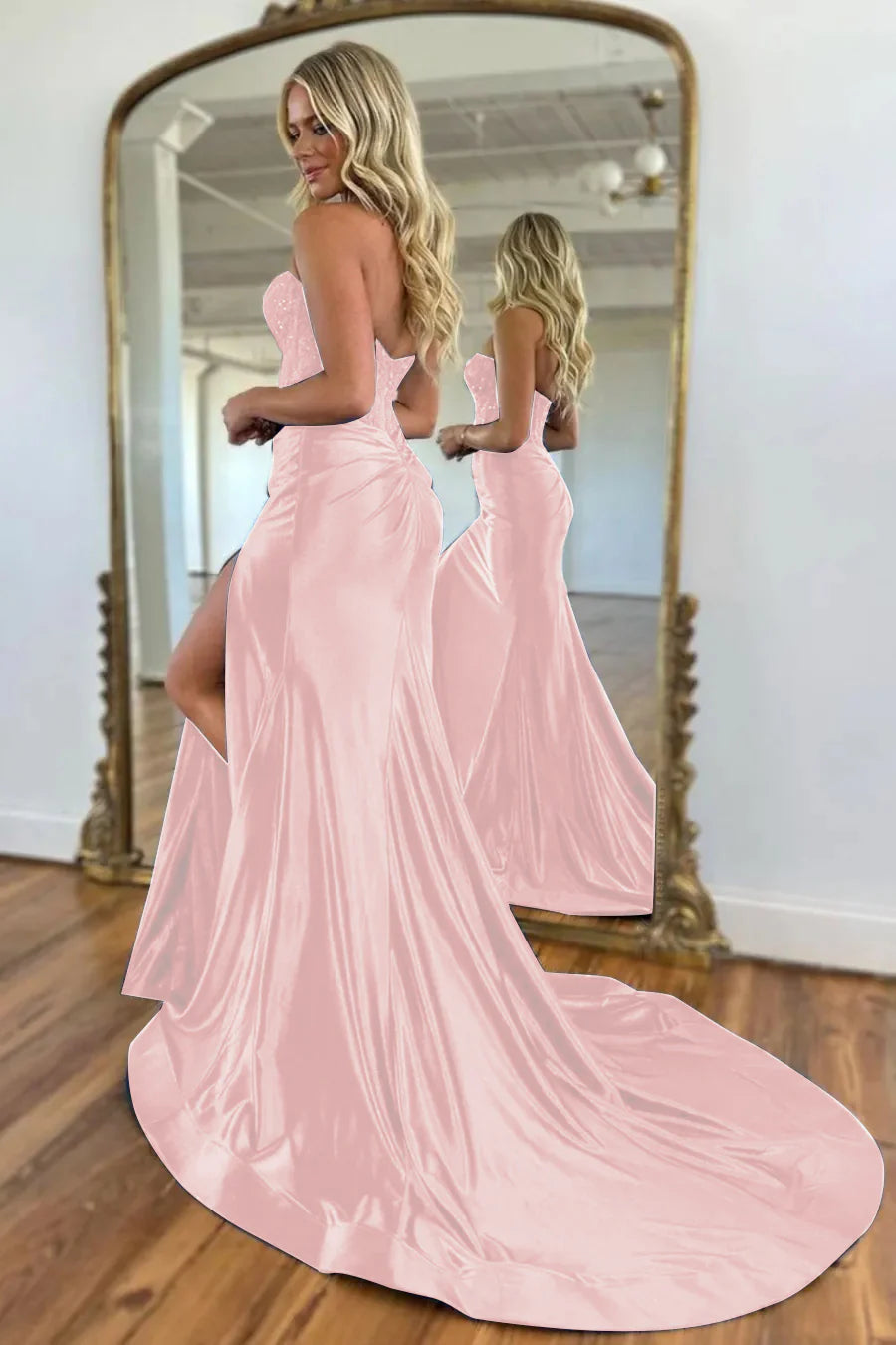 Vestido de fiesta de sirena con escote en forma de corazón y cuentas caladas
