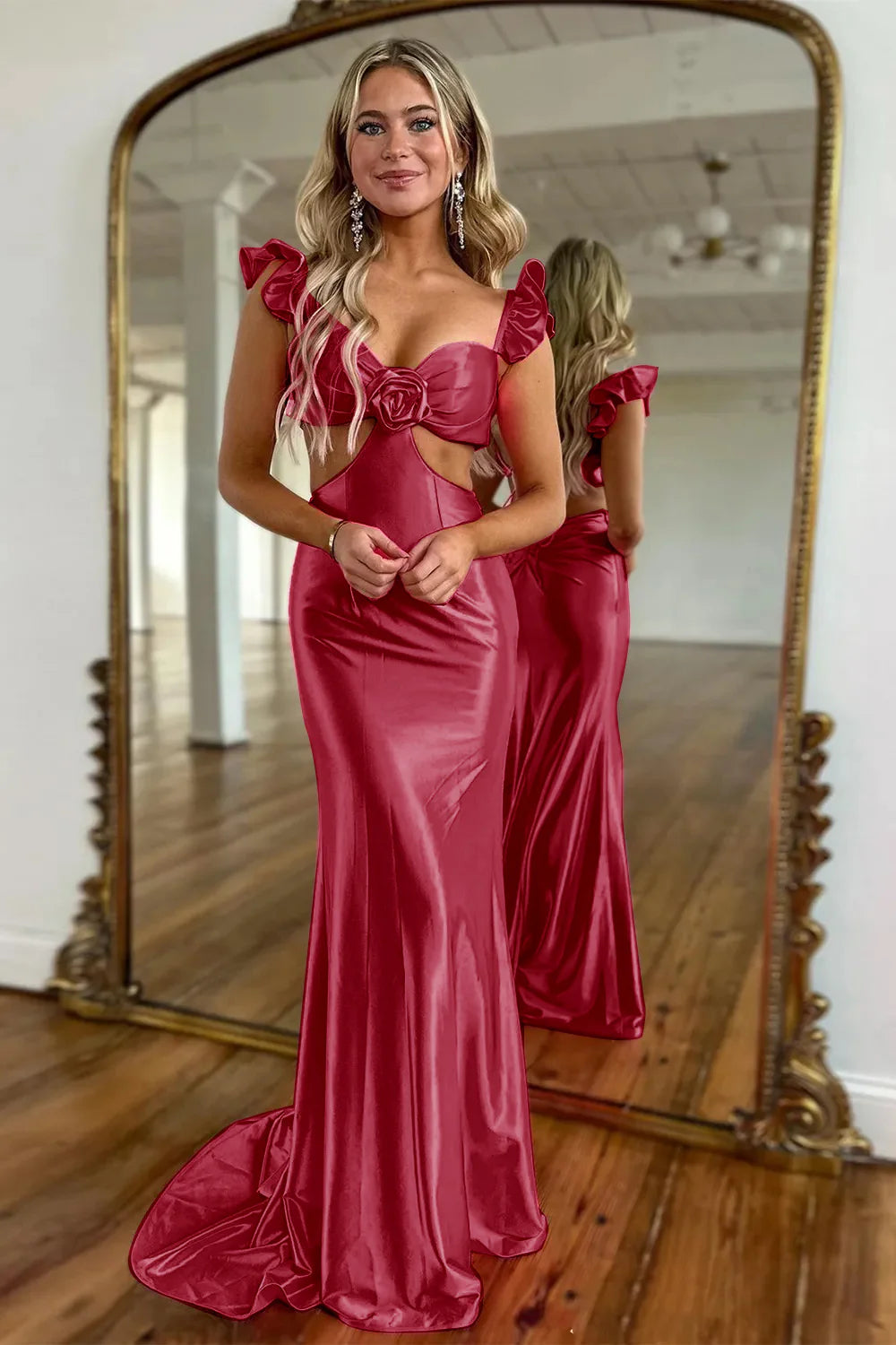Vestido de fiesta de sirena con escote en forma de corazón y aberturas