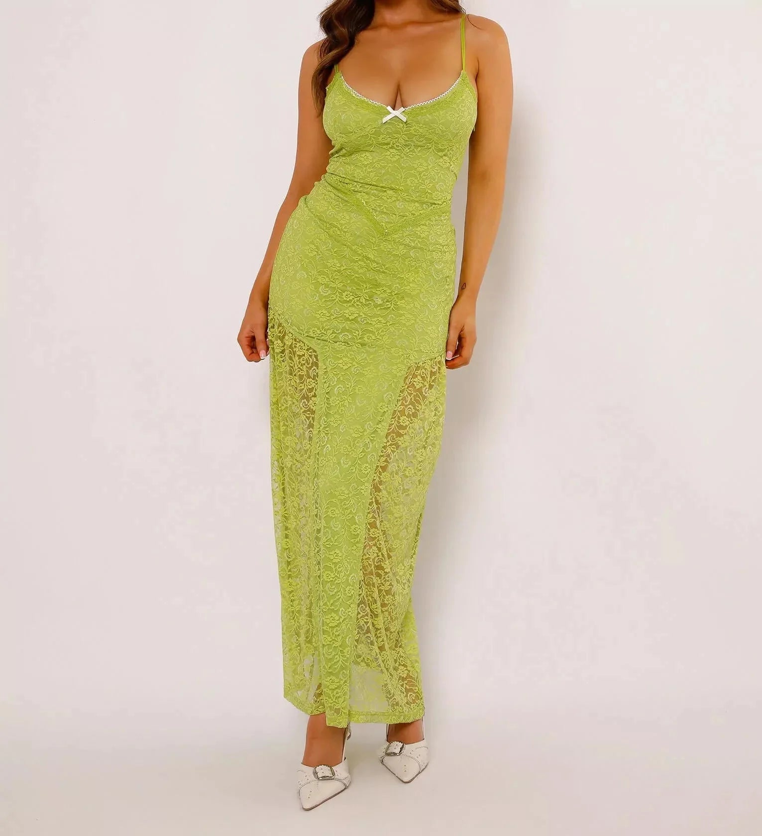 Weitese Dress Prom Dress Stores Green Spaghetti Straps Lace Sheath Long Prom Dress Evening Gown Party Dress Formal Women's Dresses