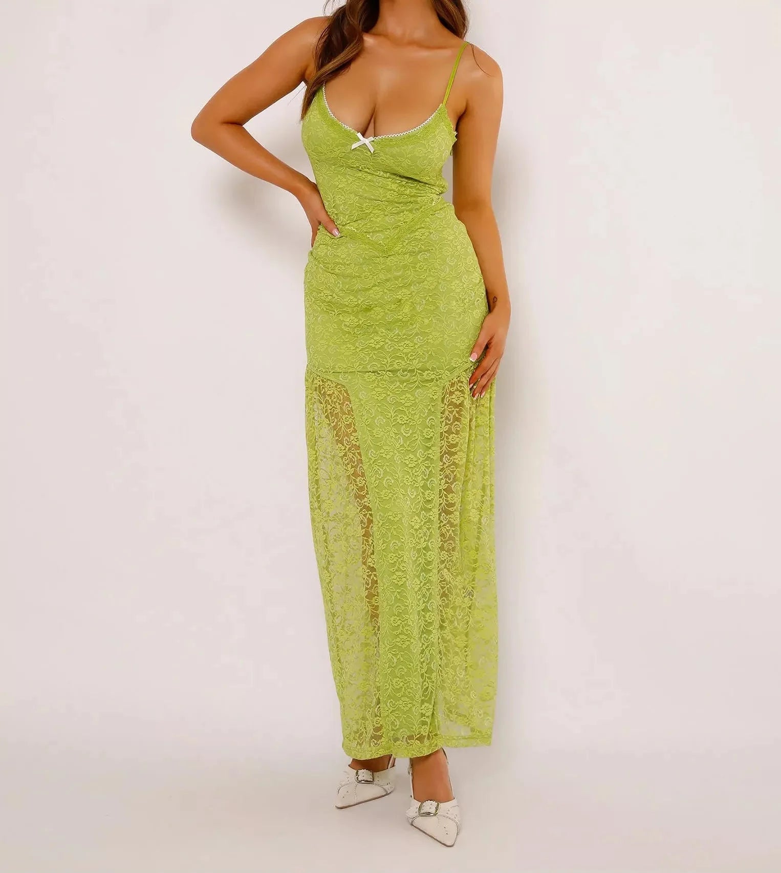 Weitese Dress Prom Dress Stores Green Spaghetti Straps Lace Sheath Long Prom Dress Evening Gown Party Dress Formal Women's Dresses