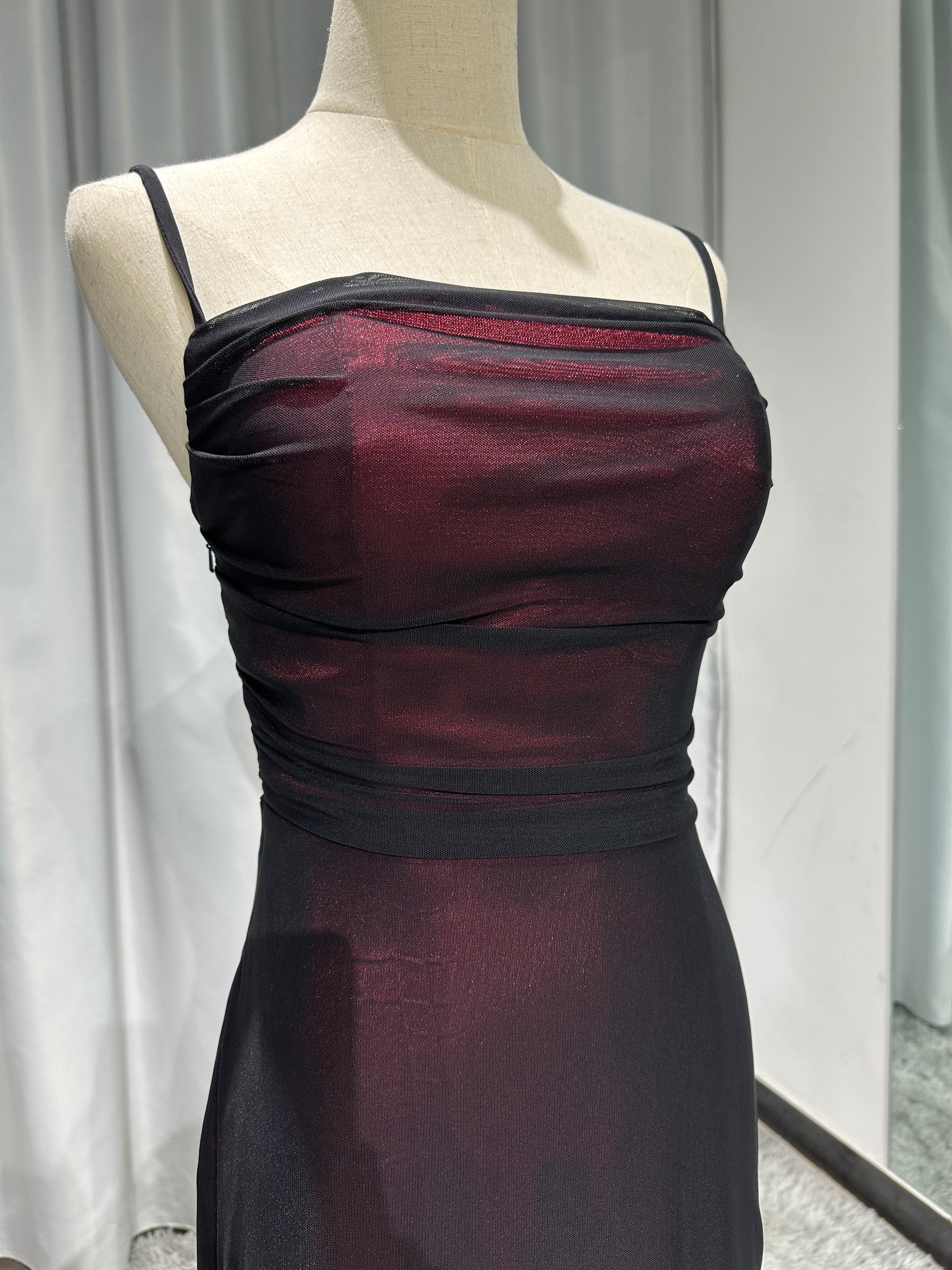 Weitese Sheath Spaghetti Straps Burgundy Long Prom Dress with Silt