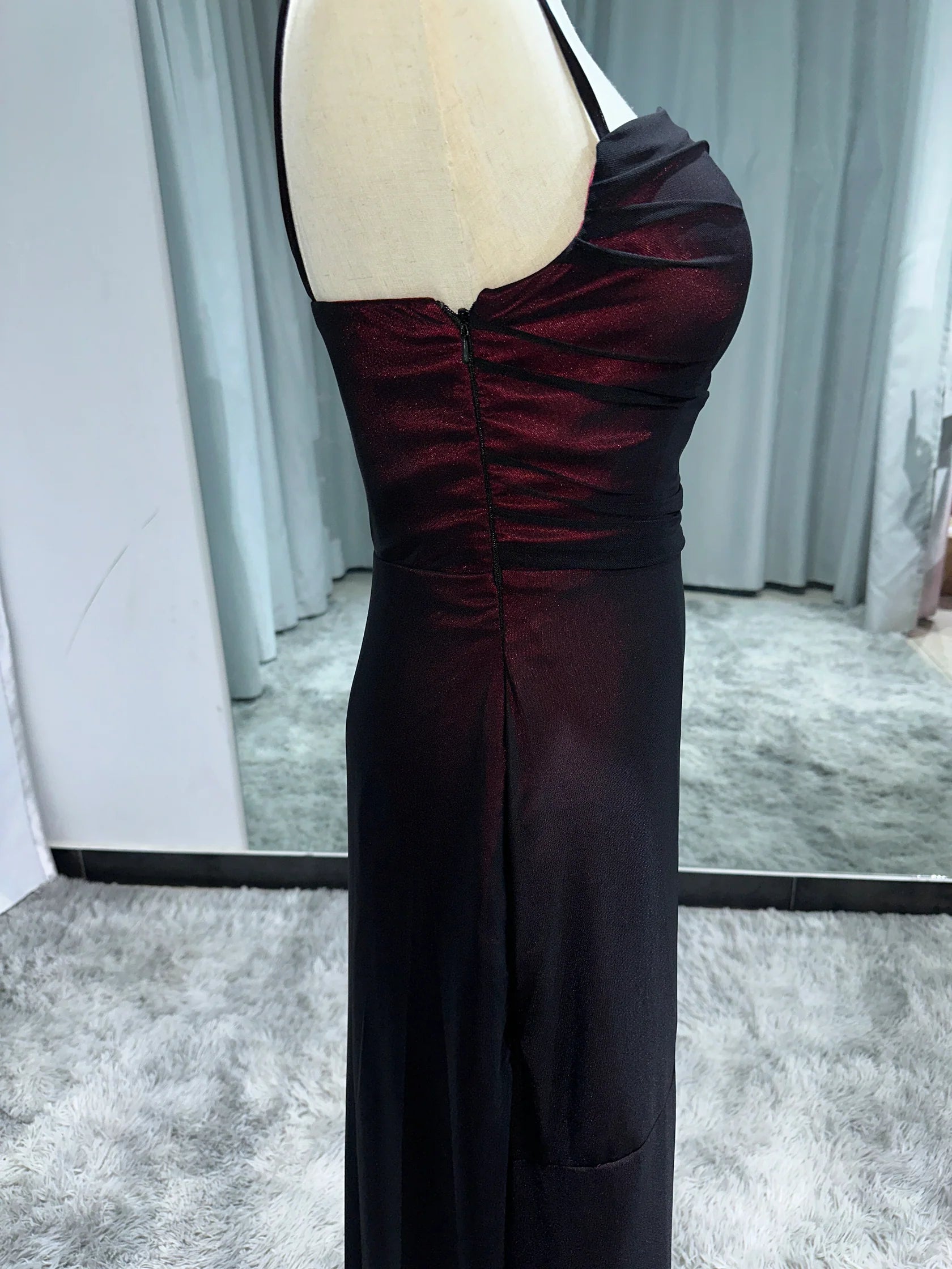 Weitese Sheath Spaghetti Straps Burgundy Long Prom Dress with Silt