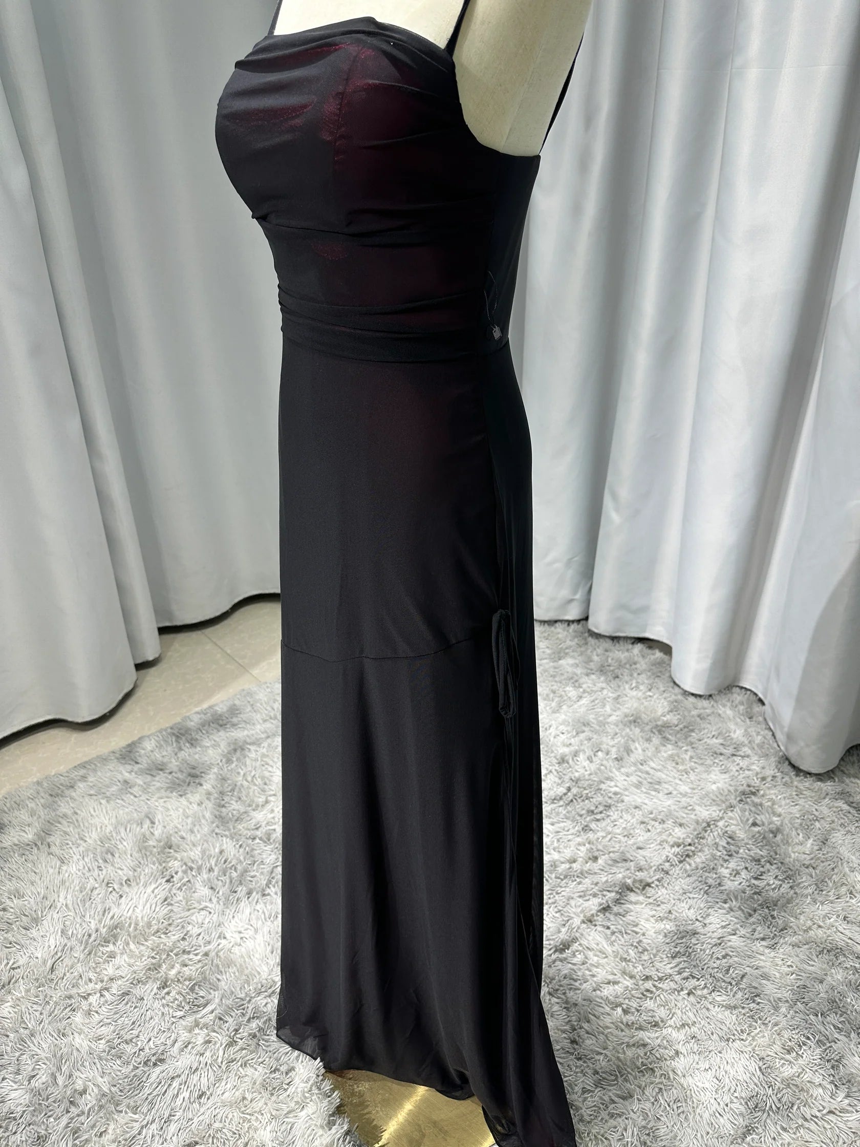 Weitese Sheath Spaghetti Straps Burgundy Long Prom Dress with Silt
