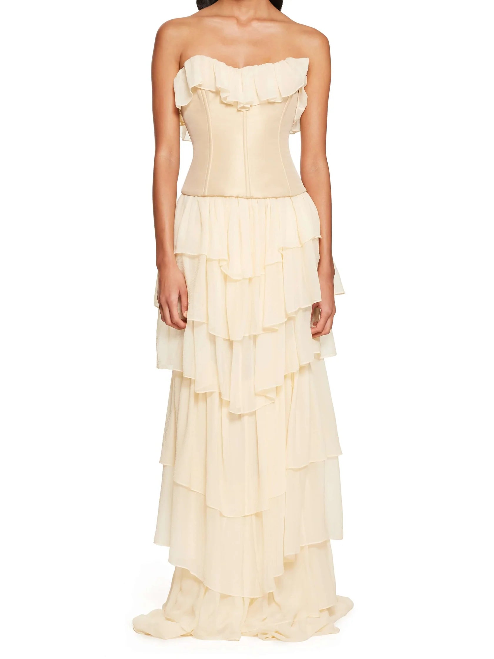 Weitese Dress Prom Dress Stores Ivory Strapless Chiffon Tiered Sheath Gorgeous Evening Dress Formal Dresses