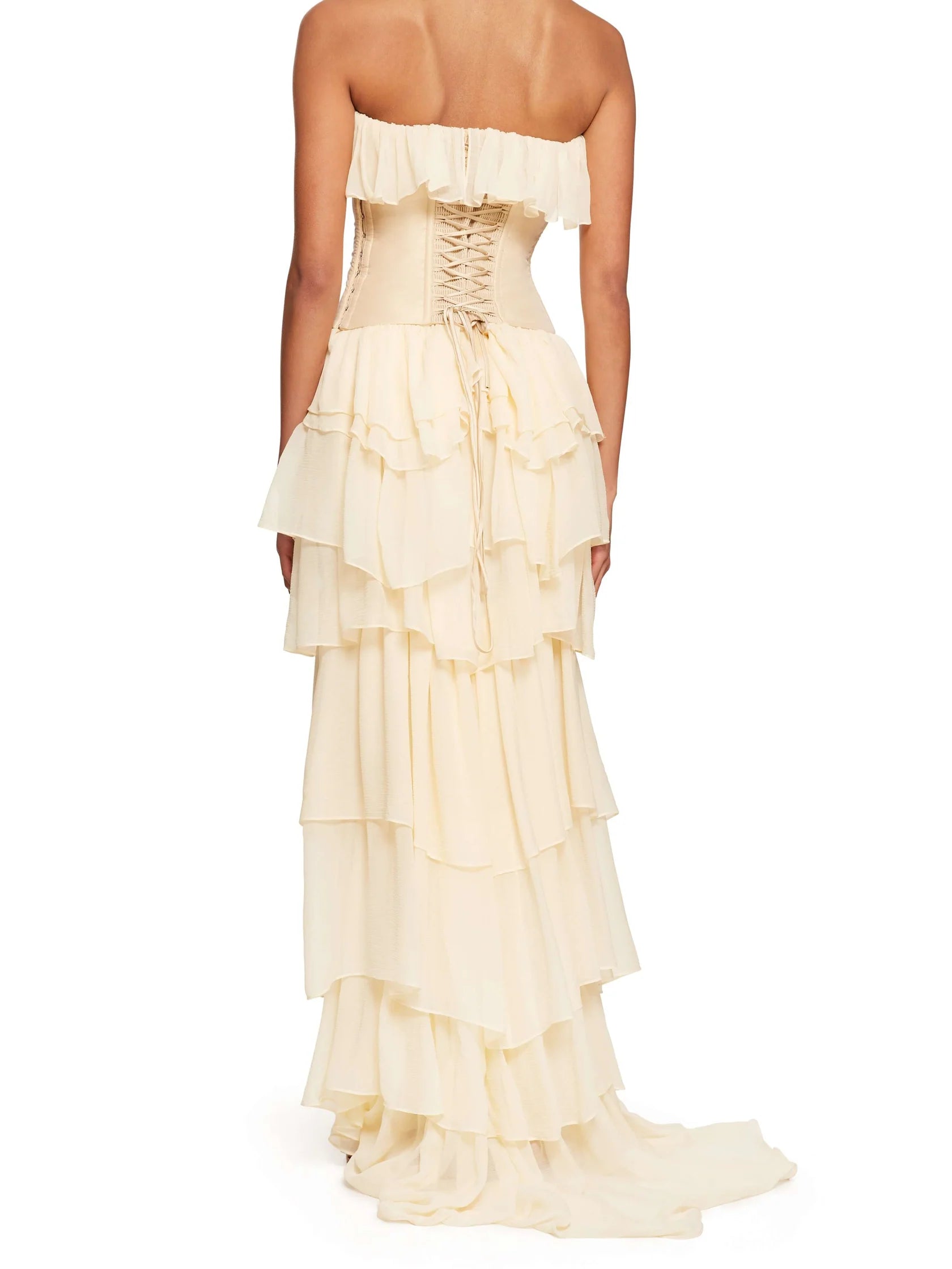 Weitese Dress Prom Dress Stores Ivory Strapless Chiffon Tiered Sheath Gorgeous Evening Dress Formal Dresses