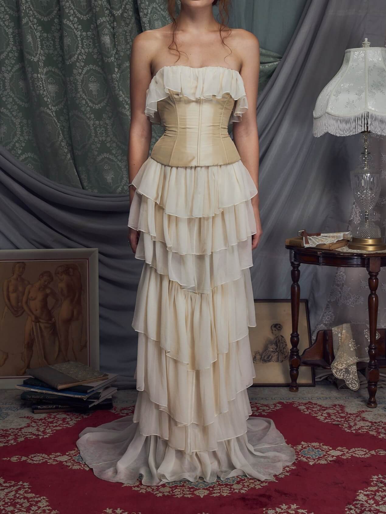 Weitese Dress Prom Dress Stores Ivory Strapless Chiffon Tiered Sheath Gorgeous Evening Dress Formal Dresses