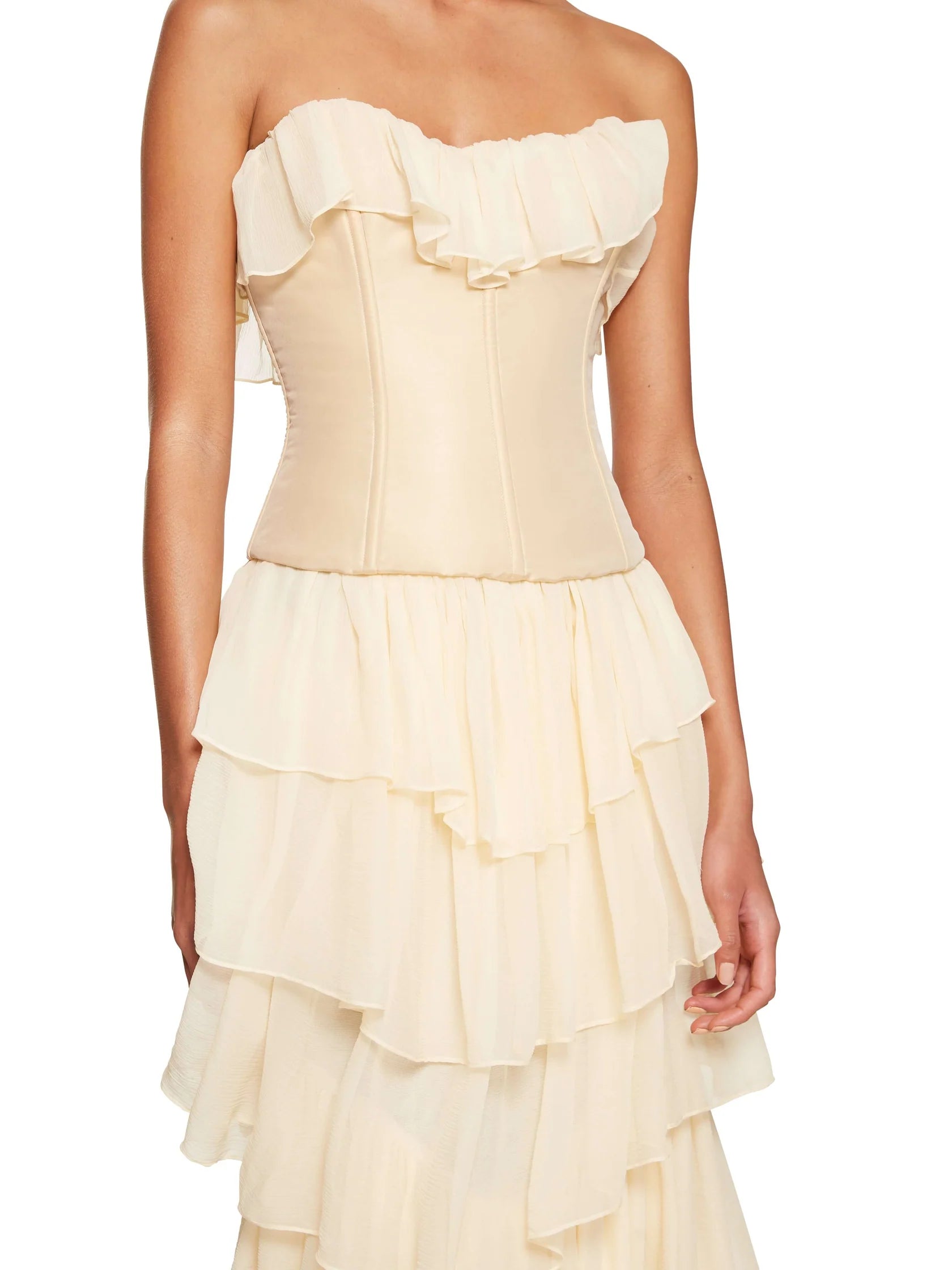 Weitese Dress Prom Dress Stores Ivory Strapless Chiffon Tiered Sheath Gorgeous Evening Dress Formal Dresses