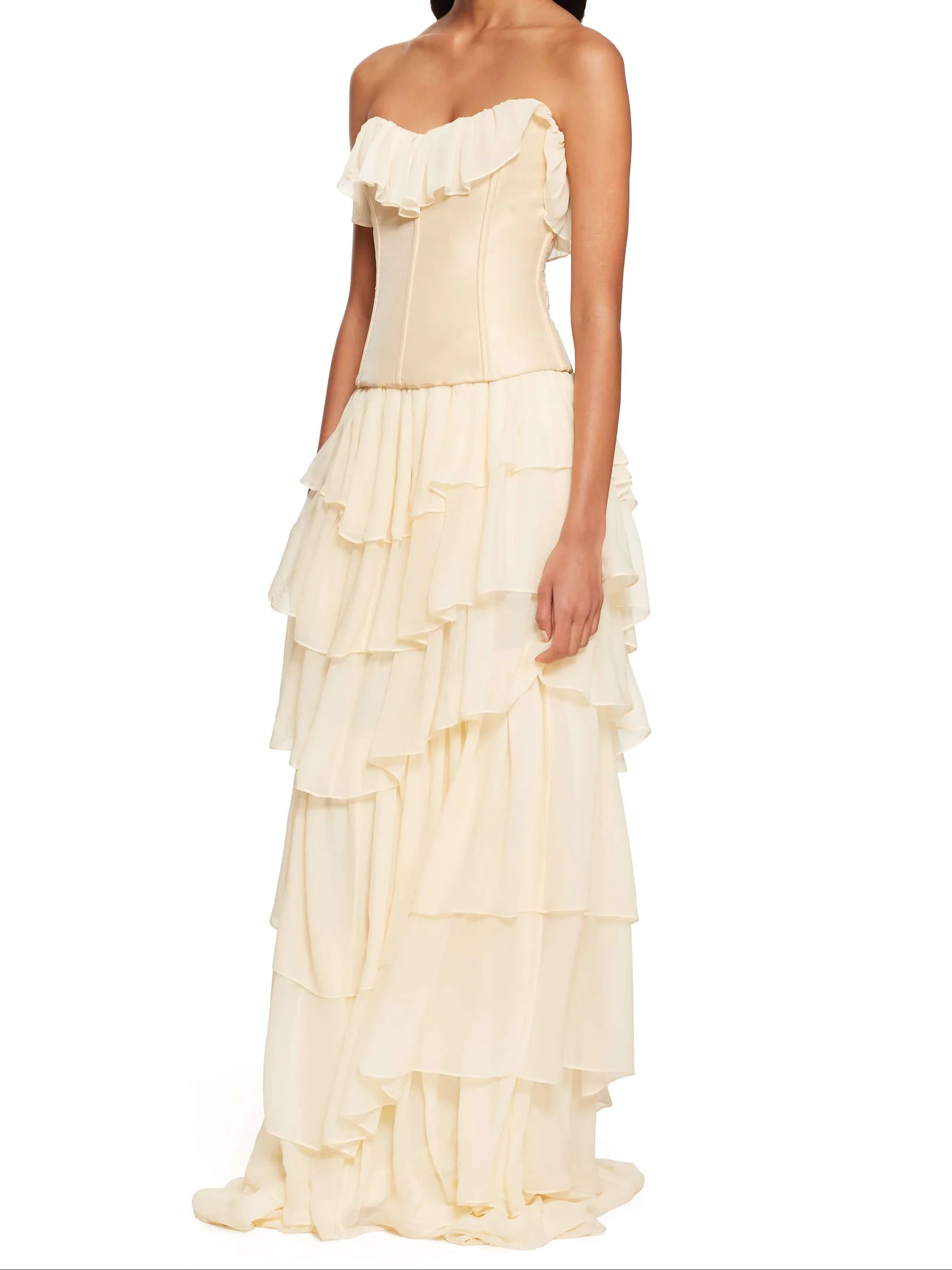 Weitese Dress Prom Dress Stores Ivory Strapless Chiffon Tiered Sheath Gorgeous Evening Dress Formal Dresses