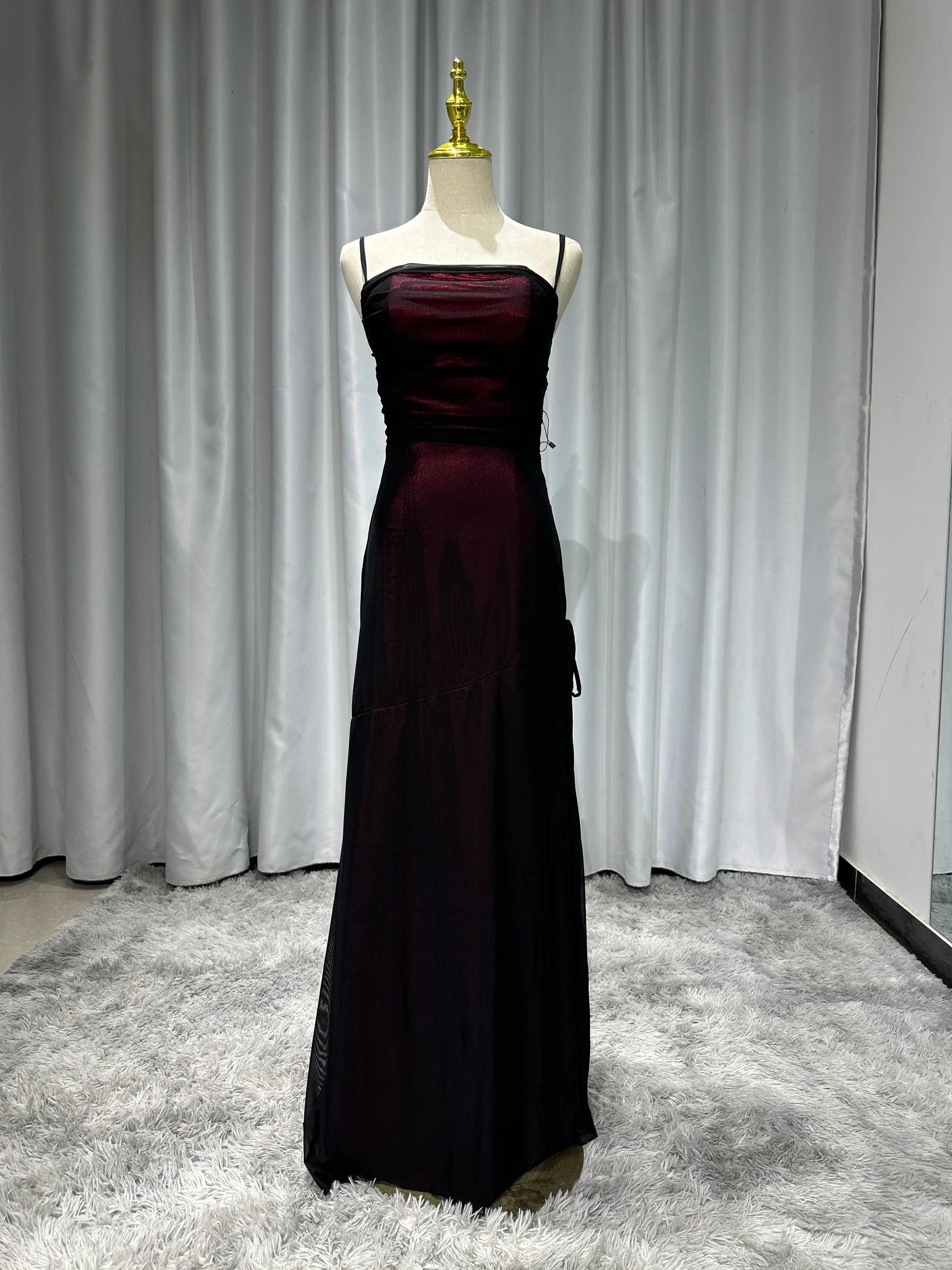 Weitese Sheath Spaghetti Straps Burgundy Long Prom Dress with Silt