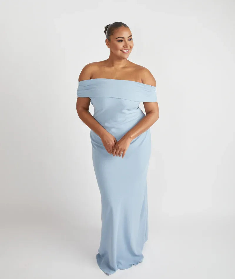 Weitese Dress Elegant Off the Shoulder Bridesmaid Dress Maxi Dress Solid Color Sage Sleeveless Column Prom Dress