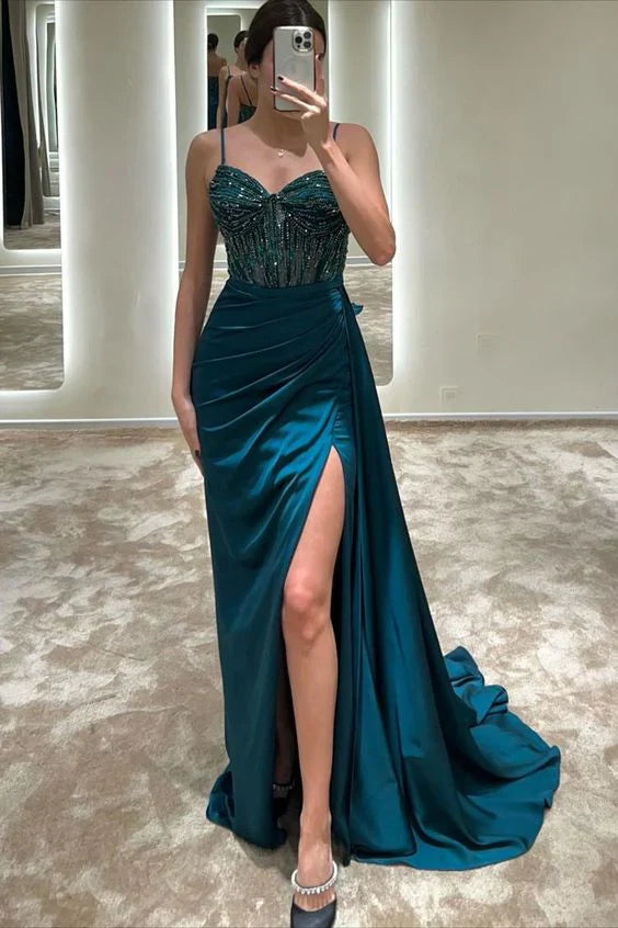 Weitese Dress Prom Dress Stores Gorgeous Straps Beading Sheath Long Formal Party Dress Formal Women's Dresses