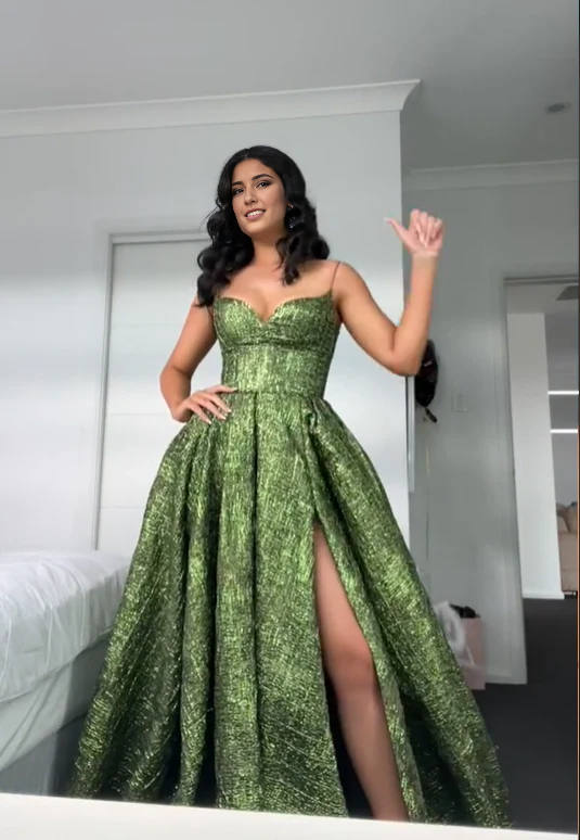 Robe de soirée élégante pour femme, coupe trapèze, bretelles spaghetti, robe de bal longue fendue 