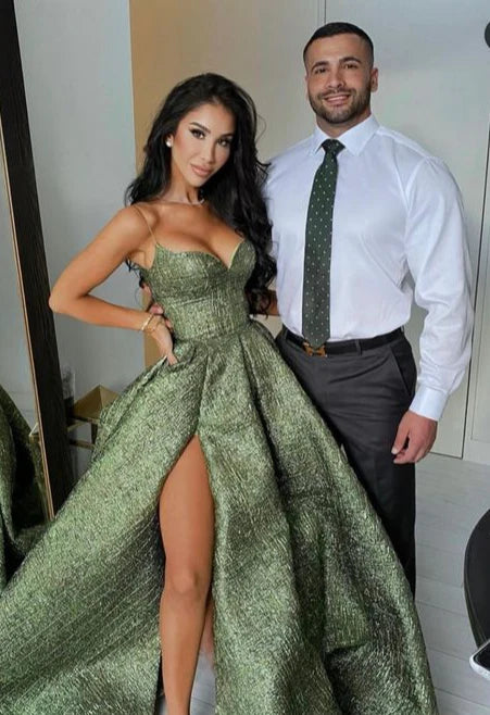 Robe de soirée élégante pour femme, coupe trapèze, bretelles spaghetti, robe de bal longue fendue 