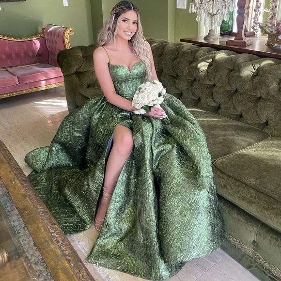 Robe de soirée élégante pour femme, coupe trapèze, bretelles spaghetti, robe de bal longue fendue 