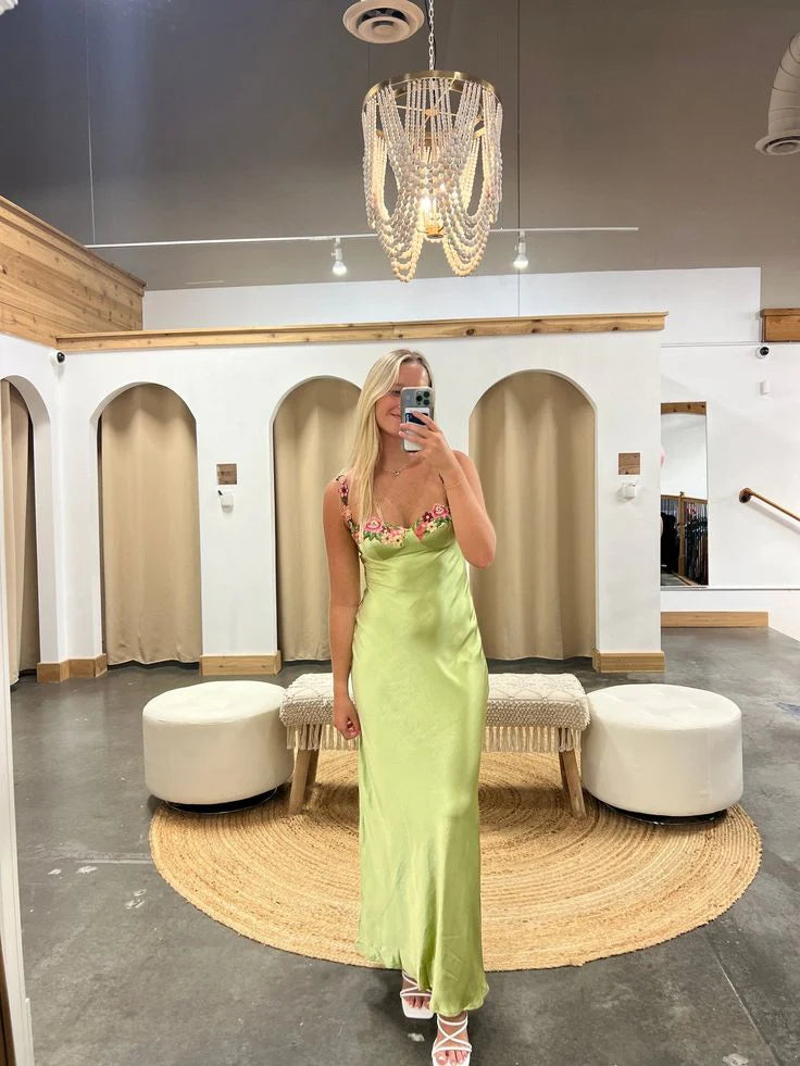 Weitese Formal Wear Dresses Green Spaghetti Straps Embroidery Long Party Dress Prom Dresses Shops Formal Women's Dresses